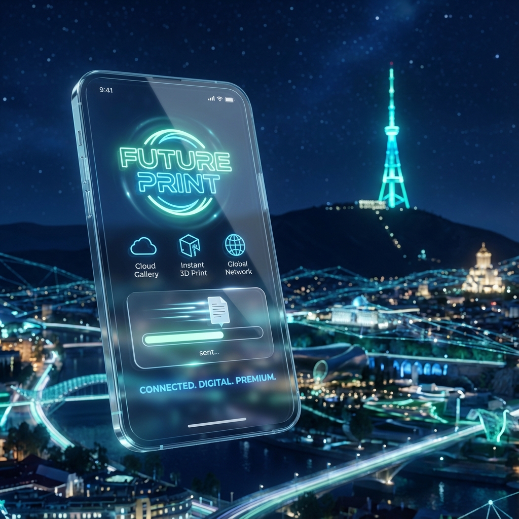 Futuristic digital printing service concept in Georgia with StartPrint App
